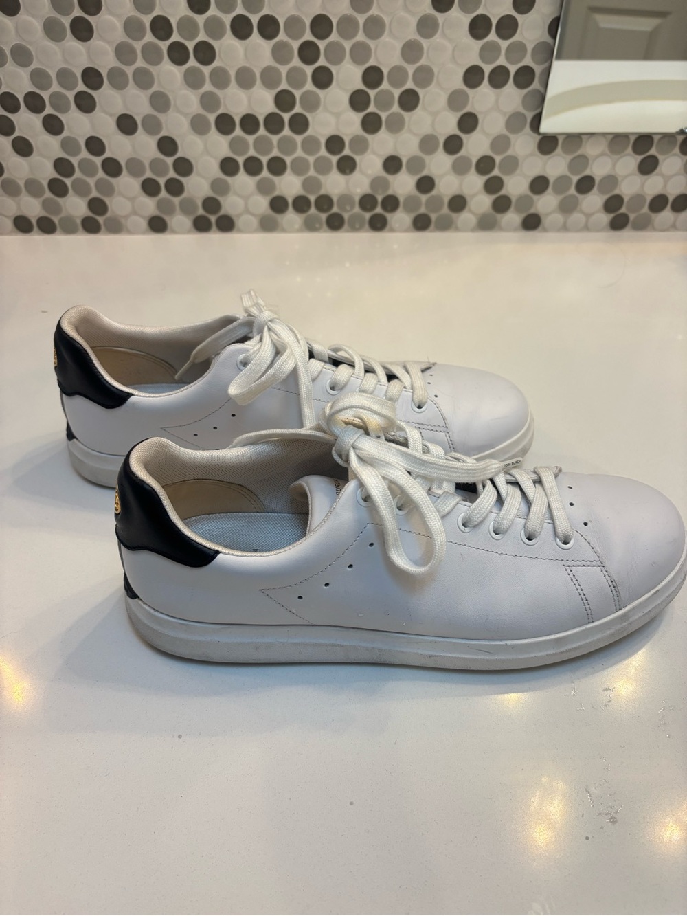 Tory Burch White Leather Sneakers with Black Heel